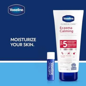 Vaseline Eczema Lotion, Calming Therapy Cream 2-Pack with Colloidal Oatmeal + Original Vaseline Lip Therapy for Dry Lips with Petroleum Jelly (3 Piece Set)