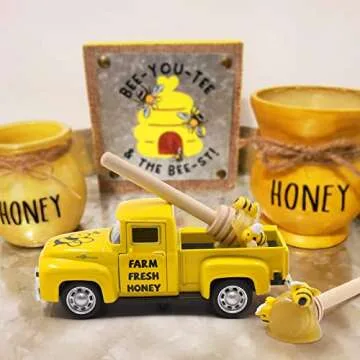 Adorable Mini Yellow Bee-Themed Truck with Honey Dippers for Decor