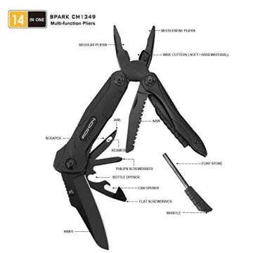 Roxon CM1349 SPARK Multitool Plier, 14-in-1 Multitools Folding Plier, Multipurpose Outdoor Survival ...