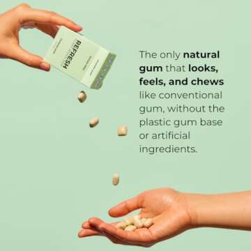 Refresh Gum, Sugar Free, Natural, Xylitol, Long Lasting Chewing Gum, Natural Flavors & Organic Ingredients, Plant-Based, Non GMO, Peppermint, Garden Mint & Raspberry Variety Pack, 12 Pcs, 6 Pack