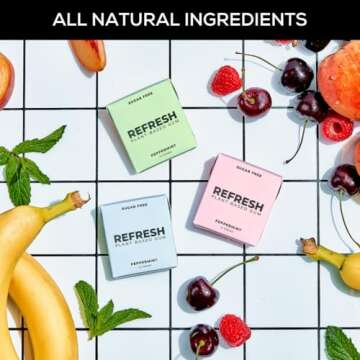 Refresh Gum, Sugar Free, Natural, Xylitol, Long Lasting Chewing Gum, Natural Flavors & Organic Ingredients, Plant-Based, Non GMO, Peppermint, Garden Mint & Raspberry Variety Pack, 12 Pcs, 6 Pack