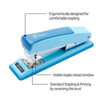 Peace Stapler with 2000 Staples, 2 Pack, Desk Metal Stapler, 25 Sheet Capacity, Standard Commercial Stapler, 100% Made in Korea, Blue Stapler