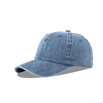 LANGZHEN Unisex Baseball Cap - 100% Cotton Adjustable Dad Hat in Denim Blue