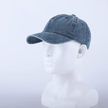 LANGZHEN Unisex 100% Cotton Baseball Cap - Adjustable Denim Blue Cap