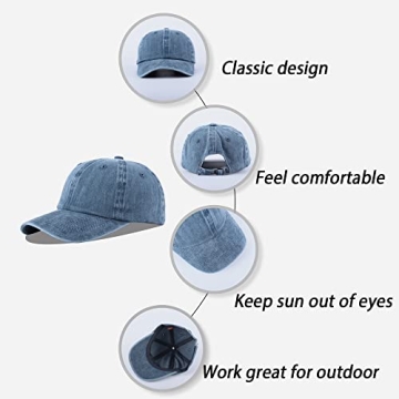 LANGZHEN Unisex 100% Cotton Baseball Cap - Adjustable Denim Blue Cap