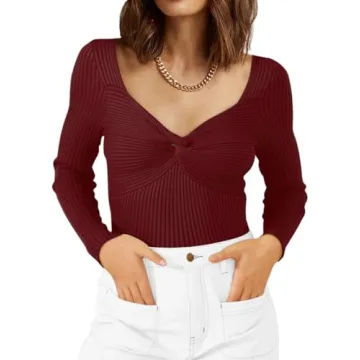 Elegant Zeagoo Sweater for Women - Fall Fashion 2024 Long Sleeve V-neck Casual Top in Wine Red