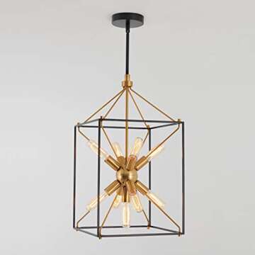 Artika Clyde Farmhouse Chandelier Black and Gold Finish - Ideal for Dining Room, Kitchen Light, Kitchen Island Light, Made of Steel, Bulb Not Included