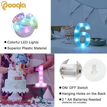 Pooqla Colorful Light Up Numbers - LED Party Decor Display