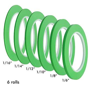 JINBING Mix 6 Rolls High-Temp Vinyl Fine Line Fineline Masking Tape Automotive Paint for Curves Gree...