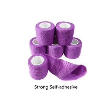 Transun Moo 6 Pack 2" x 5 Yards Self Adhesive Bandage Wrap Breathable Cohesive Vet Wrap for Pets, Elastic Self-Adherent Tape for Sports, Wrist, Ankle (Purple)