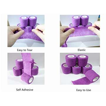 Transun Moo 6 Pack 2" x 5 Yards Self Adhesive Bandage Wrap Breathable Cohesive Vet Wrap for Pets, Elastic Self-Adherent Tape for Sports, Wrist, Ankle (Purple)