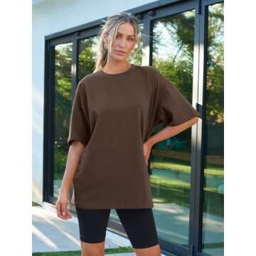 Trendy Queen Womens Fashion Workout T Shirts Athletic Plus Size Tops Summer Trendy Clothes 2024 Short Sleeve Spring Tee Coffeebrown L