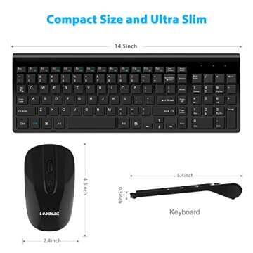 LeadsaiL Wireless Keyboard and Mouse Combo, Wireless USB Mouse and Computer Keyboard Set, Compact and Silent for Windows Laptop, Desktop, PC