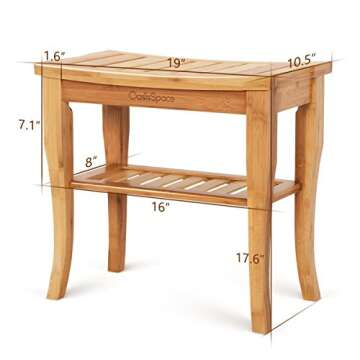 OasisSpace Bamboo Shower Bench, 19" Waterproof Shower Chair with Storage Shelf, Wood Spa Bath Organi...