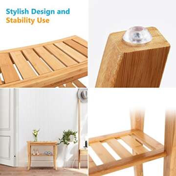 OasisSpace Bamboo Shower Bench, 19" Waterproof Shower Chair with Storage Shelf, Wood Spa Bath Organizer Seat Stool, Perfect for Indoor or Outdoor