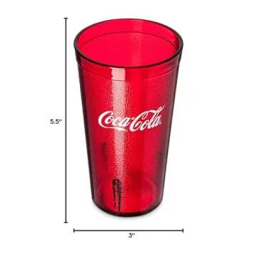 Coca Cola Logo Ruby Red Plastic Tumblers Set of 4-16oz (Coke)