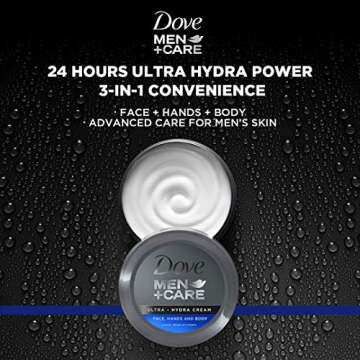 Dove Men+Care Ultra Hydra Cream, Face, Hands and Body care, All Skin Types, 3 Pack of 2.53 Oz Each