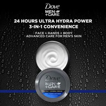 Dove Men+Care Ultra Hydra Cream, Face, Hands and Body care, All Skin Types, 3 Pack of 2.53 Oz Each