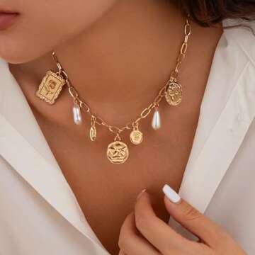 YANCHUN Charm Necklace Dainty Gold Necklace for Women Trendy Chunky Charm Paperclip Chain Necklace W...