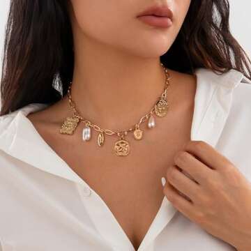 YANCHUN Charm Necklace Dainty Gold Necklace for Women Trendy Chunky Charm Paperclip Chain Necklace Western Jewelry Cowgirl Outfits for Women