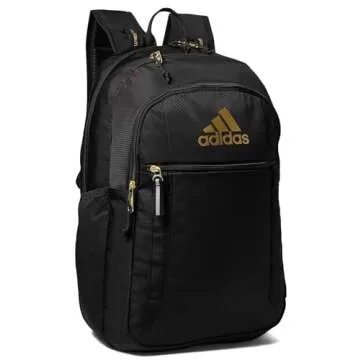 adidas Unisex Excel Backpack Durable Large Athletic Student Laptop Book Bag for Boys/Girls, Black/Gold Metallic, One Size
