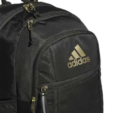 adidas Unisex Excel Backpack Durable Large Athletic Student Laptop Book Bag for Boys/Girls, Black/Gold Metallic, One Size
