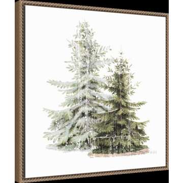 Amanti Art Framed Canvas Wall Art 22x22 Vintage Wooded Holiday Trees in Snow by Katie Pertiet