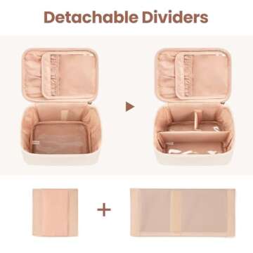 OCHEAL Makeup Bag, Large Capacity Make Up Bag for Cosmetics Vertical Storage,Toiletry Bag for Skincare Makeup Organizer Bag for Travel,With Makeup Brushes Compartments & Dividers -Beige