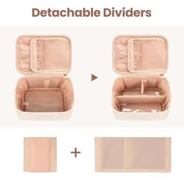 OCHEAL Makeup Bag, Large Capacity Make Up Bag for Cosmetics Vertical Storage,Toiletry Bag for Skincare Makeup Organizer Bag for Travel,With Makeup Brushes Compartments & Dividers -Beige