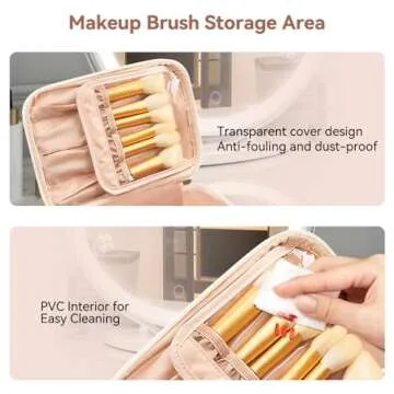 OCHEAL Makeup Bag, Large Capacity Make Up Bag for Cosmetics Vertical Storage,Toiletry Bag for Skincare Makeup Organizer Bag for Travel,With Makeup Brushes Compartments & Dividers -Beige