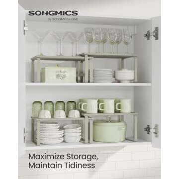 SONGMICS Cabinet Organizer Shelf, Set of 2 Kitchen Counter Shelves, Kitchen Storage, Spice Rack, Sta...