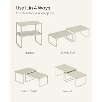 SONGMICS Cabinet Organizer Shelf, Set of 2 Kitchen Counter Shelves, Kitchen Storage, Spice Rack, Stackable, Expandable, Metal and Engineered Wood, Cappuccino Beige UKCS002K01