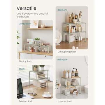 SONGMICS Cabinet Organizer Shelf, Set of 2 Kitchen Counter Shelves, Kitchen Storage, Spice Rack, Stackable, Expandable, Metal and Engineered Wood, Cappuccino Beige UKCS002K01