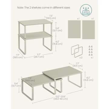 SONGMICS Cabinet Organizer Shelf, Set of 2 Kitchen Counter Shelves, Kitchen Storage, Spice Rack, Stackable, Expandable, Metal and Engineered Wood, Cappuccino Beige UKCS002K01