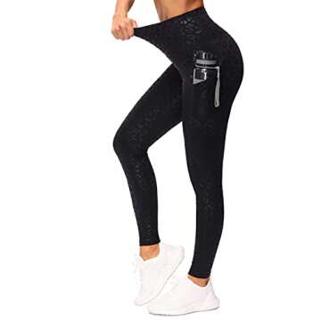 THE GYM PEOPLE Thick High Waist Yoga Pants with Pockets, Tummy Control Workout Running Yoga Leggings for Women (X-Large, Black Leopard)