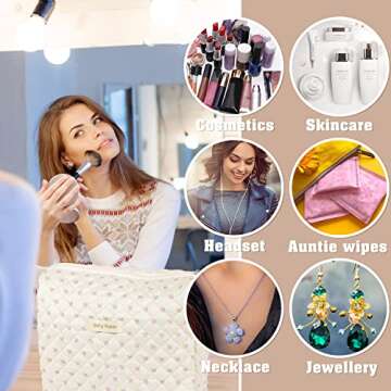 Coquette Cosmetic Bag Aesthetic Floral Makeup Bag Large Makeup Pouch for Women Cute Quilted Cotton M...