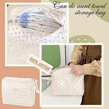 Coquette Cosmetic Bag Aesthetic Floral Makeup Bag Large Makeup Pouch for Women Cute Quilted Cotton Makeup Organizer Pouch Travel Toiletry Bag Large Cosmetic Pouch Aesthetic Gift for Women