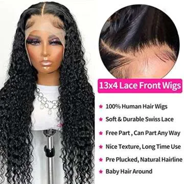 kiss love 13x4 Deep Wave Lace Front Wigs Human Hair 180% Density Wet and Wavy Hd Lace Frontal Wigs Human Hair Pre Plucked Bleached Knots with Baby Hair Curly Wigs for Women (20inch)
