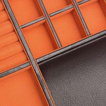 WOLF Windsor 10-Piece Watch Box with Drawer, Brown/Orange - Features 10 Watch Compartments, Eight Ring Rolls & 17 Jewelry Compartments - Vegan Leather Exterior