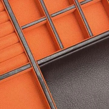 WOLF Windsor 10-Piece Watch Box with Drawer, Brown/Orange - Features 10 Watch Compartments, Eight Ring Rolls & 17 Jewelry Compartments - Vegan Leather Exterior