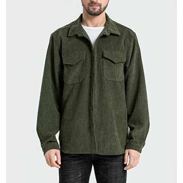 Ladyful Men's Corduroy Shirt Button Down Long Sleeve Casual Blouse
