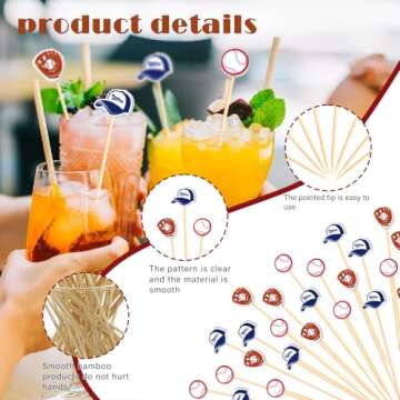Baseball Cocktail Picks 5" Baseball End Decorative Toothpick Skewers Sticks for Appetizers Sandwich ...