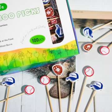 Baseball Cocktail Picks 5" Baseball End Decorative Toothpick Skewers Sticks for Appetizers Sandwich Food, Baseball Champions League MLB Sports Catered Event Birthday Decorations Themed Party Supplies