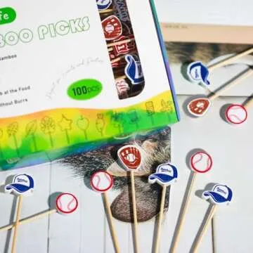 Baseball Cocktail Picks 5" Baseball End Decorative Toothpick Skewers Sticks for Appetizers Sandwich Food, Baseball Champions League MLB Sports Catered Event Birthday Decorations Themed Party Supplies