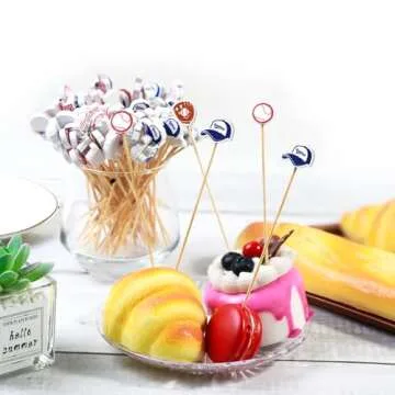 Baseball Cocktail Picks 5" Baseball End Decorative Toothpick Skewers Sticks for Appetizers Sandwich Food, Baseball Champions League MLB Sports Catered Event Birthday Decorations Themed Party Supplies