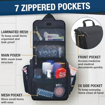 D&D Hanging Travel Toiletry Bag for All - 10 Compartment Organizer