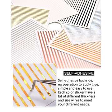 7 Sheets Nail Striping Tape Metallic Lines French Tip Manicure Strip Adhesive Holographic Foil Design Gold Sticker Decals for Nail Art