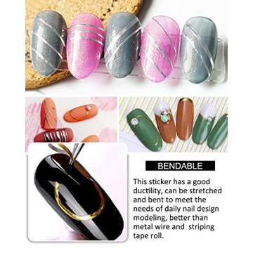 7 Sheets Nail Striping Tape Metallic Lines French Tip Manicure Strip Adhesive Holographic Foil Design Gold Sticker Decals for Nail Art