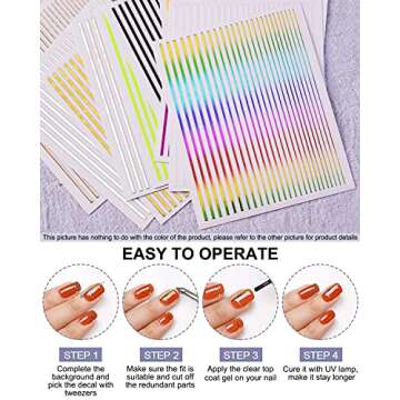 7 Sheets Nail Striping Tape Metallic Lines French Tip Manicure Strip Adhesive Holographic Foil Design Gold Sticker Decals for Nail Art