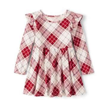 The Children's Place,and Toddler Long Sleeve Fashion Dress,4T Red Plaid